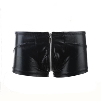 Calzoncillos boxer de cuero sintético para hombre con cremallera bolsa abultada calzoncillos ropa interior negra panty Foto 1 de 4