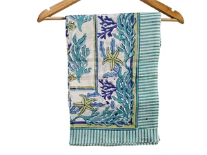 Indian Floral Hand Block Printed Pure Cotton Cloth Sarong Boho Beach Cover-up - Picture 1 of 2