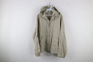 Vintage 90s Eddie Bauer Mens Size XL Blank Linen Full Zip Hooded Jacket Beige - Picture 1 of 9
