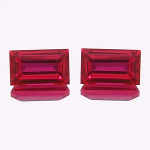 20x16 MM - AAA Natural Flawless Mozambique Ruby Loose Baguette Gemstone Cut Pair - Picture 1 of 4