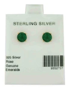 GENUINE 1.60 Cts EMERALD STUD EARRING .925 SILVER (Rose) - New With Tag - Picture 1 of 3