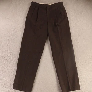 Club Room Pants Mens 34 Brown Prince of Wales Check 100% Wool Slacks 34x32 - Picture 1 of 8
