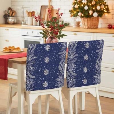 Juego de 4 fundas para sillas de Navidad copo de nieve azul marino, decorativo botánico navideño... Foto 1 de 4