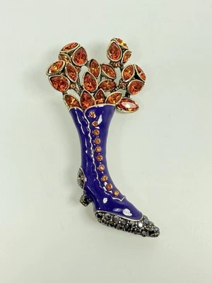 Broche prendedor HEIDI DAUS "Sole Desire" elegante bota esmalte cristal púrpura y naranja Foto 1 de 4