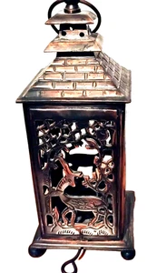 Vintage massive Messing Kerzenlaterne 11" Hirsch ausgeschnitten Herzstück oder hängen - Bild 1 von 16