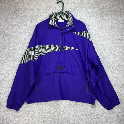 Pullover cortavientos Reebok vintage años 80 90 cremallera 1/2 nailon púrpura blanco para hombre talla M Foto 1 de 4