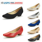 Womens Pump Shoes Low Chunky Heel Round Toe Slip On Pump Dress Shoes