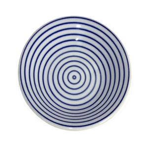 4 PCS Japanese 4"D Porcelain Sushi Soy Sauce Dipping Plate Dishes Blue Circles - Picture 1 of 1