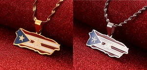 Puerto Rico Map Coqui Flag Necklaces Gold or Silver - Picture 1 of 5