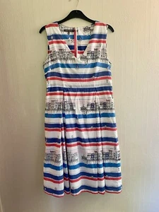 Vintage Laura Ashley Kleid UK Größe 12 rot weiß blau gestreift Pariser Zeichnungen - Bild 1 von 11