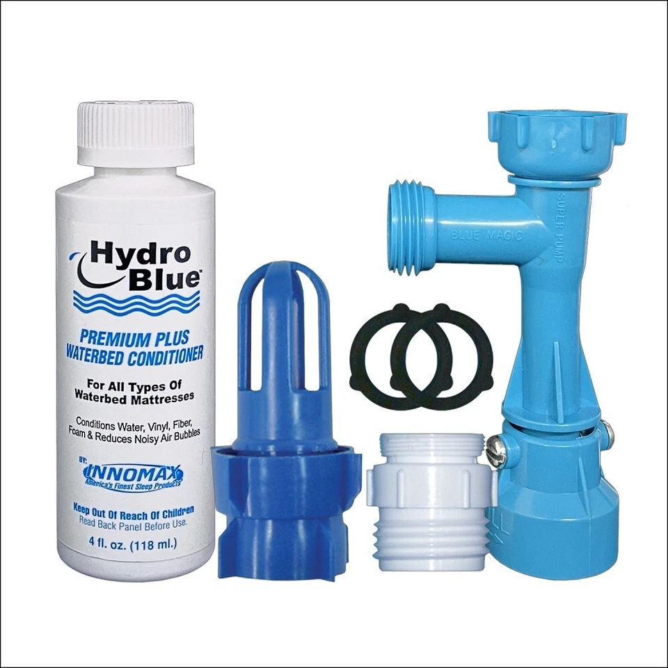 KIT DE LLENADO Y DRENAJE DE CAMA DE AGUA HIDRO AZUL con Lg. (4 OZ) ACONDICIONADOR DE CAMA DE AGUA Foto 1 de 1