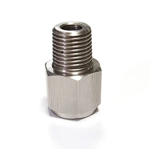 1/8" NPT Male to M10x1.0 Female Stainless Steel Oil Pressure Gauge Adapter - Picture 1 of 4