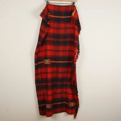 Pottery Barn 50 in x 50 in Red Black Tartan Plaid Fringe Throw Blanket - Image 1 of 4