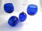 4 VTG Deep Cobalt Blue 8 1/2" Balloon Wine Glasses Goblets ~ Round w/Clear Stems
