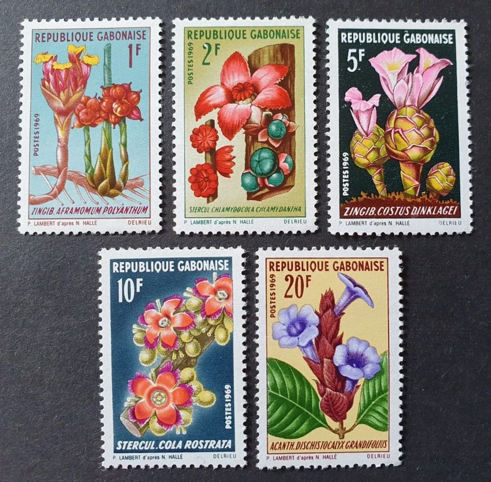 1969 REP GABONAISE GABON FRANCE SET FLOWERS FLEURS FLORA VF MNH - Image 1 of 1