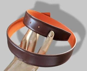 Hermes [183] 2000 Chocolat/Orange Reversible Leather Strap Belt 32mm, NIB ! - Picture 1 of 5