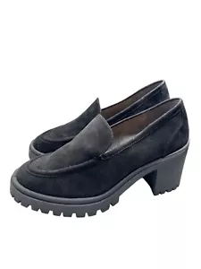 Crown Vintage Luca Platform Loafer Pumps Women's size 8 Black Faux Suede Vegan - Picture 1 of 10