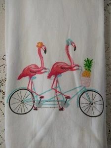 Set/2 Casaba Hand Towels Flamigoes Bicycles Flamingle Tropical 18" x 28" - Picture 1 of 5