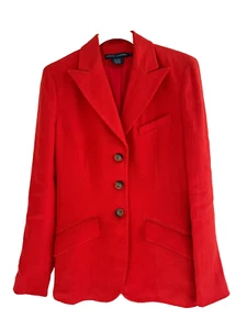Ralph Lauren 100% Linen Blazer Jacket Crimson Red Made in Italy Size 6 - Picture 1 of 13