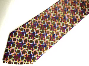 Forsyth Mens Necktie Tie Brown Colorful Chain Link Geometric Silk 60" - Picture 1 of 5