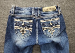 Rock Revival Jeans Womens 26 x 32 Shaina Easy Boot Leather Stitch Embellished - Picture 1 of 16