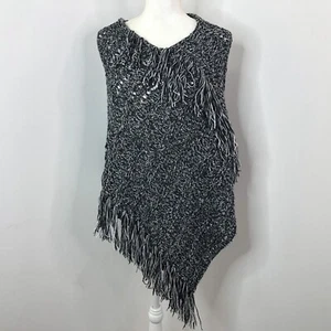 Express Womens Poncho One Size Tassels Knitted Shawl Fringes Asymmetrical Hem - Picture 1 of 12