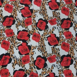 6m Red Roses Leopard Spots Dress CREPE Fabric Blouse Skirt Shirt Dress 60" - Picture 1 of 7