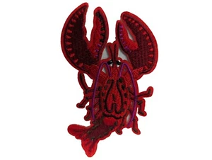 Lobster Red Shaded Embroidered Iron On Patch 3.75 Inches - Picture 1 of 1