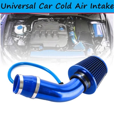 Blue Cold Air Intake Filter Induction Pipe Power Flow Hose System Accessorie Kit - Image 1 of 4