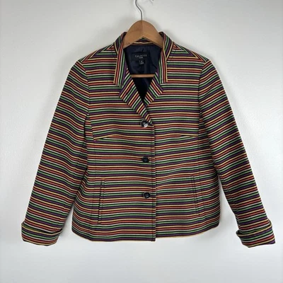 Talbots Women's 6P Petite Jacket Blazer Pink Blue White Green Striped Rainbow - Image 1 of 4