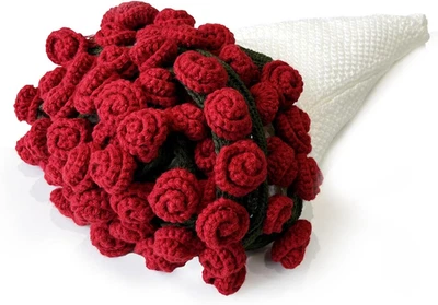 Crochet Flower Bouquet Blanket Graduation Gifts Handmade Knitted Rose Throw Blan - Image 1 of 4