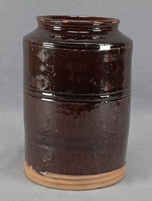 Tarro rojo esmaltado marrón del sureste de Pensilvania del siglo XIX alrededor de 1830-1840 Foto 1 de 4