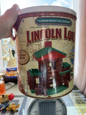 Large 277 Piece Lincoln Log Lot In Commemorative Tin with Instructions - Image 1 of 4
