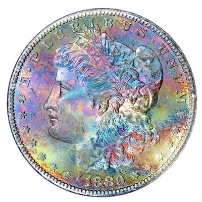 1880-S NGC MS64* STAR MORGAN $ - GORGEOUS SATIN COLORS - RAINBOW TONED (VIDEO) - Image 1 of 4