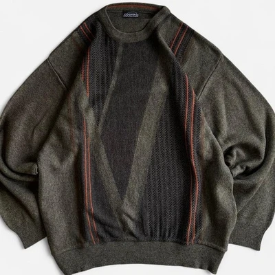Suéter Vintage Cooper Canada Lana Merino Acrílico Retro Verde Musgo Negro XL Foto 1 de 4