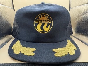 VTG 90s DEMAC SUN CRANE UNION GOLD LEAF USA MADE BLACK TRUCKER SNAPBACK HAT FOAM - Picture 1 of 4