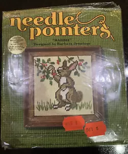 Vintage Needle Pointers Rabbit Flowers Needlepoint Kit, Wool Yarn, Cotton Canvas - Picture 1 of 5
