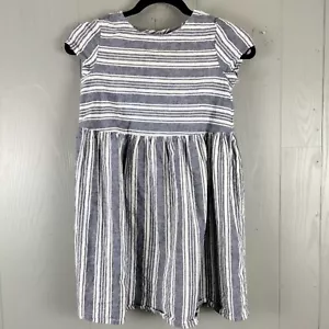 Peyton And Parker Linen Blend Dress Girls 10 Blue White Striped Preppy Classic - Picture 1 of 8