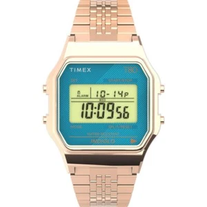 TIMEX Unisex T80 Classic Gold Band Blue Face TW2U93600 Watch MSRP $109 - Picture 1 of 3