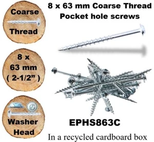 Pocket Hole Screws - 63mm ( 2 - 1/2" ) x 8mm Coarse Thread - Like Kreg EPHS863C - Picture 1 of 73