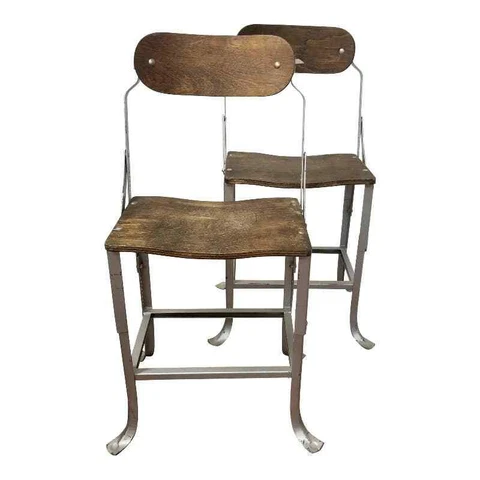 1930's Vintage Industrial Salvaged Chicago Factory Chairs- A Pair Cover