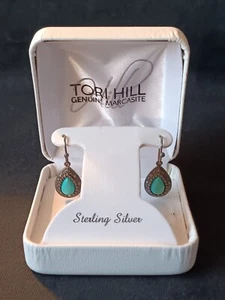 TONI HILL STERLING SILVER  & TURQUIOSE TEAR DROP EARRINGS WITH BOX - Picture 1 of 6