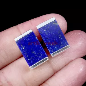 Natural Lapis Lazuli Gemstone with 925 Sterling Silver Cufflinks #5961 - Picture 1 of 3