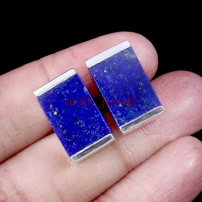 Natürlich Lapislazuli Edelstein Mit 925 Sterling Silber Manschettenknöpfe #5961 - Bild 1 von 3
