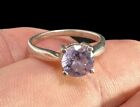 Ring Signed NF Sterling Silver Pronged Round Amethyst Size 7 Vintage