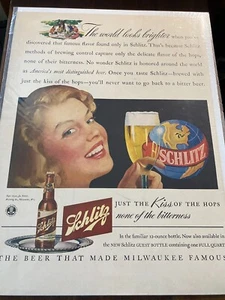 Vintage 1942 Schlitz Beer The World Looks Brighter ad - Picture 1 of 1