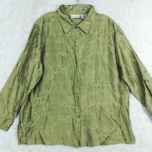 Jaclyn Smith Womens Shirt Button Up Olive Green Embroidered Floral Blouse XL - Picture 1 of 7