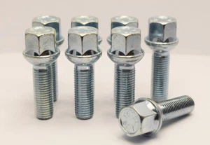 8 x M12 x 1.5, 28mm Thread, Radius Wheel Bolts (Silver) - Picture 1 of 2