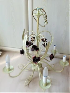 Kronleuchter Deckenleuchte creme mit Rosen 5-flammig - Bild 1 von 4