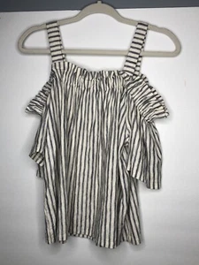 Canotta camicia donna Lucky Brand bianca blu a righe spalle scoperte taglia M usata in ottime condizioni - Foto 1 di 7